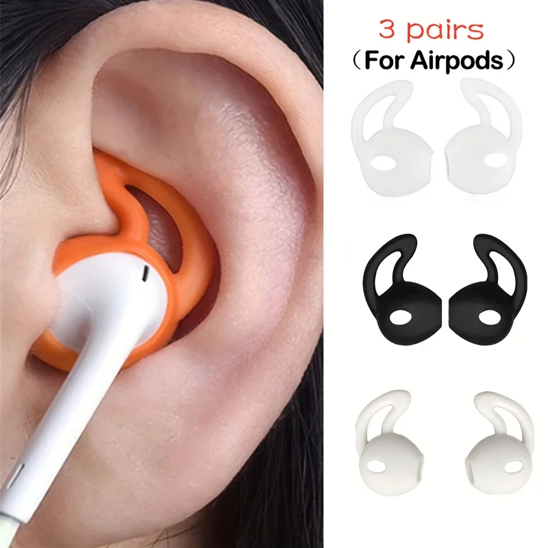 3pairs Soft Silicone Earbud Covers for AirPods Anti Drop Ear Hooks Comfortable Sports