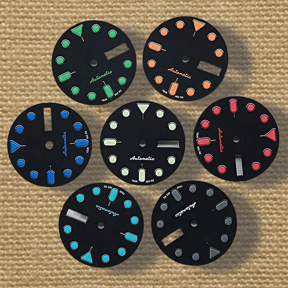 

28.5mm S 5 Logo SKX007 Black Dial Suitable for NH36/4R36 Movement Green Luminous Dual Calendar Watch Modification Accessories