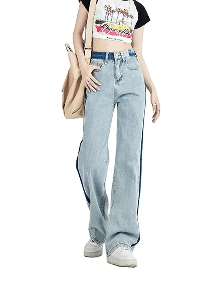 

American Street Heavy Industry Multi Pocket Jeans Women 2023 New Retro Washed Loose Dancing Wide-leg Blue Mopping Overalls Tide