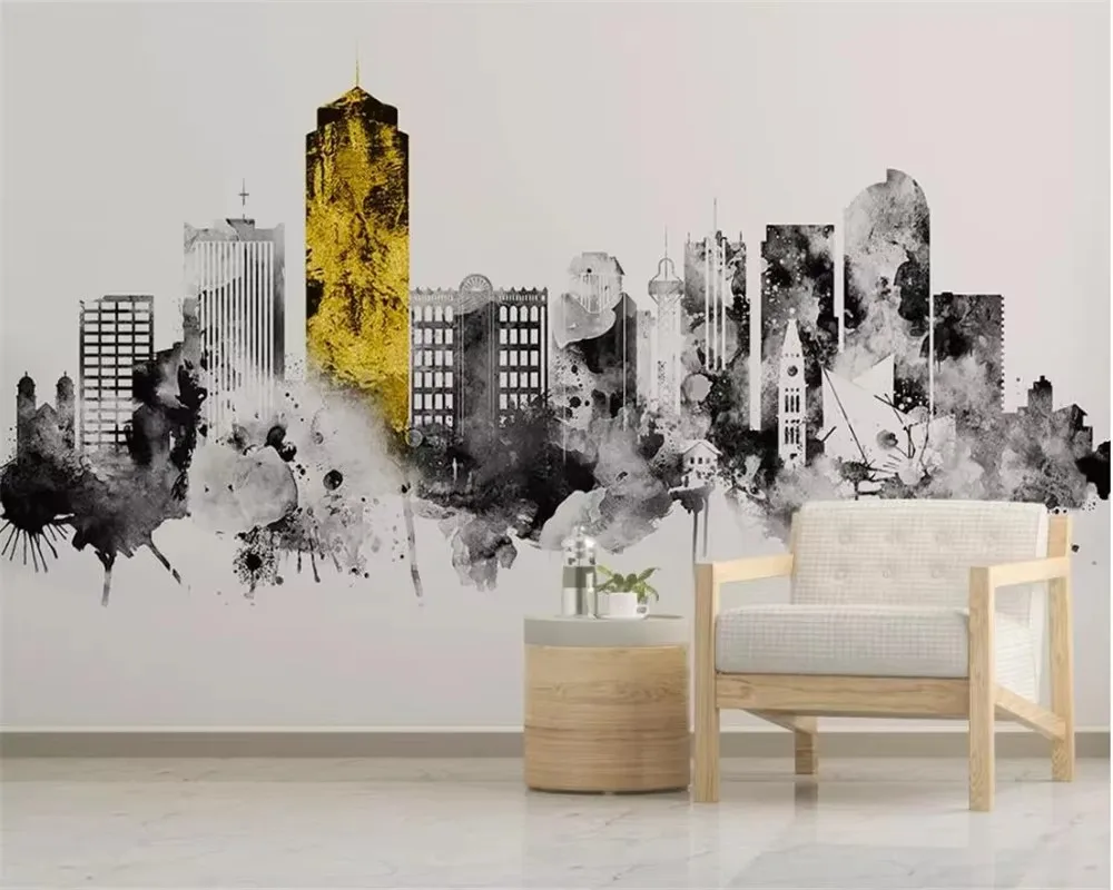 Custom size wallpaper black and white city building geometric pattern background decorative painting home decor 3d wallpaper