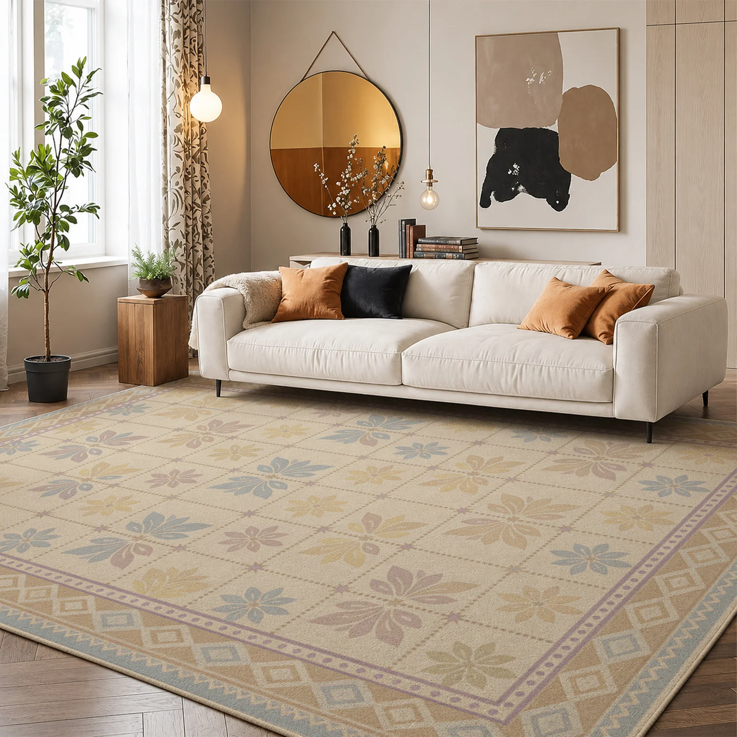 High Quality Floral Geometric Pattern Velvet Area Rug, Machine Washable Soft Plush Floor Rug, Ideal for Living Room, Bedroom, Dining Room, Entryway, Perfect for Halloween, Thanksgiving, Christmas, New Year, Black Friday, Cyber Monday Home Decor