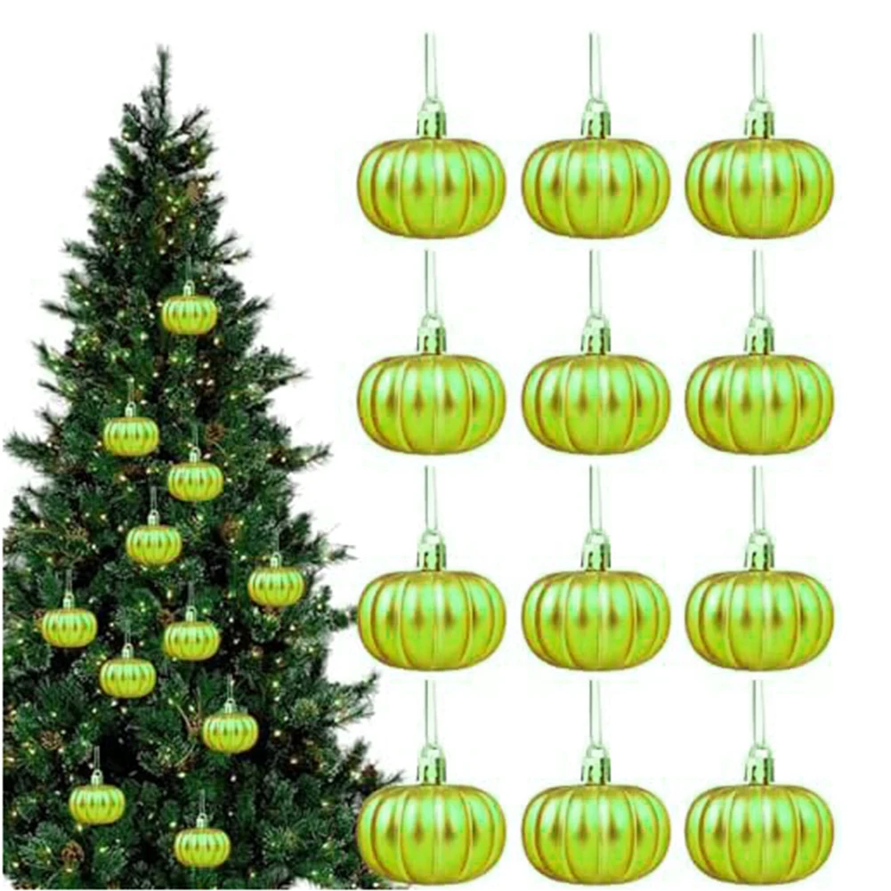 12pcs Plastic Pumpkin Ornaments Xmas Tree Hanging Pendant Pumpkins Christmas Decorations For Halloween Thanksgiving Party Decor