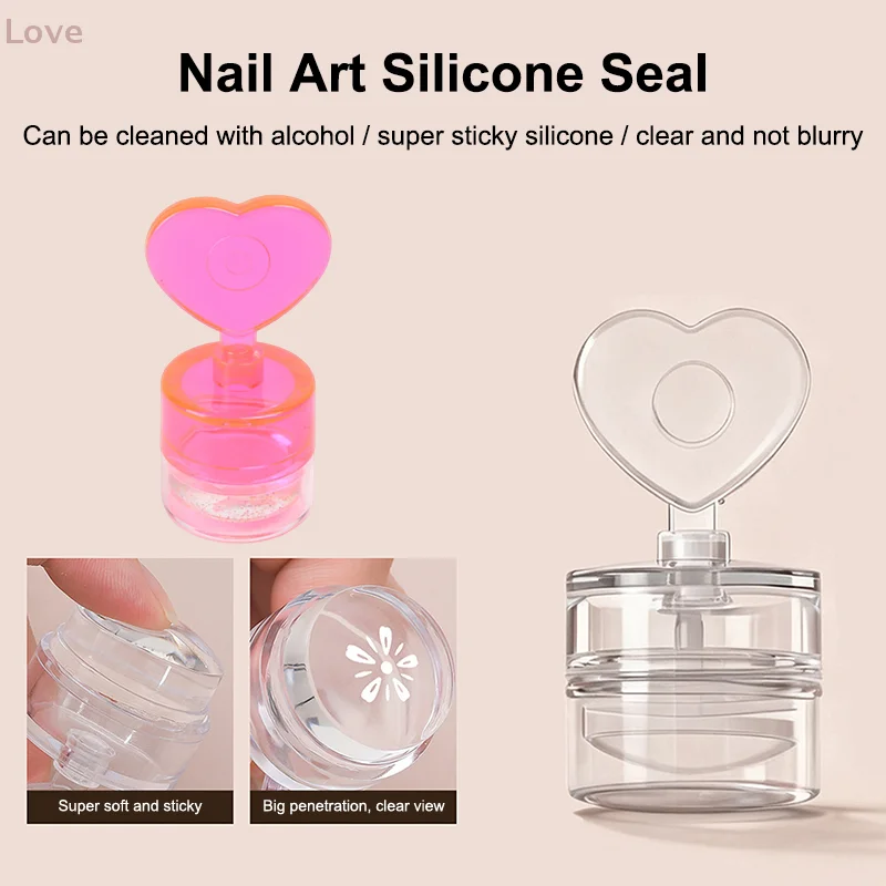 [L&P] ختم أظافر على شكل قلب مع مكشطة هلام سيليكون رئيس ختم لطباعة الأظافر الفرنسية مسمار الفن ختم لوحة مانيكير