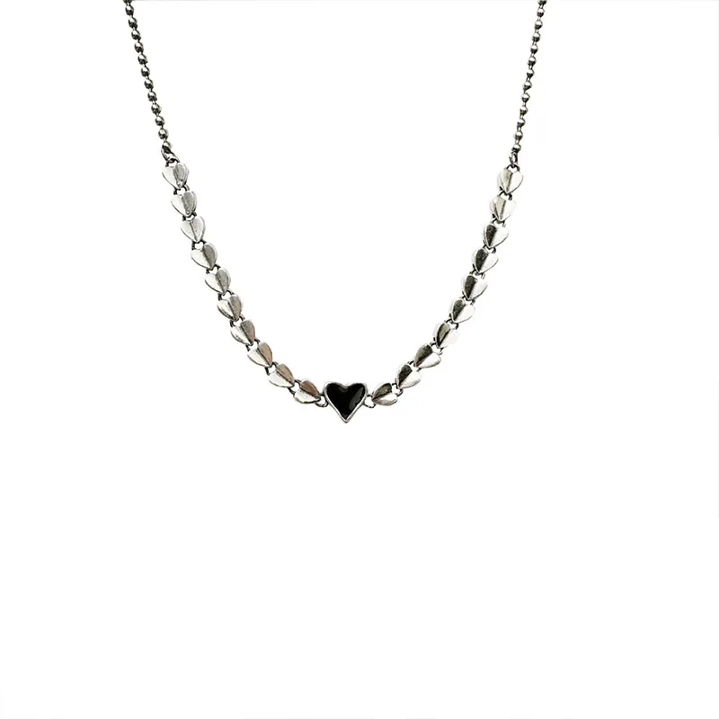 S925 Sterling Silver Black Drop Glue Love Necklace Original Design High Grade Heart Splice Collar Chain for Women