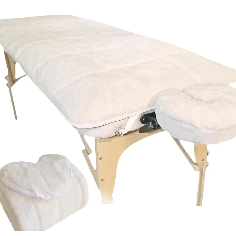 Professional Fleece Massage Table Pad Set,Natural, Hypoallergenic, Extral Soft Massage Bed Topper, Includes Pad and Face