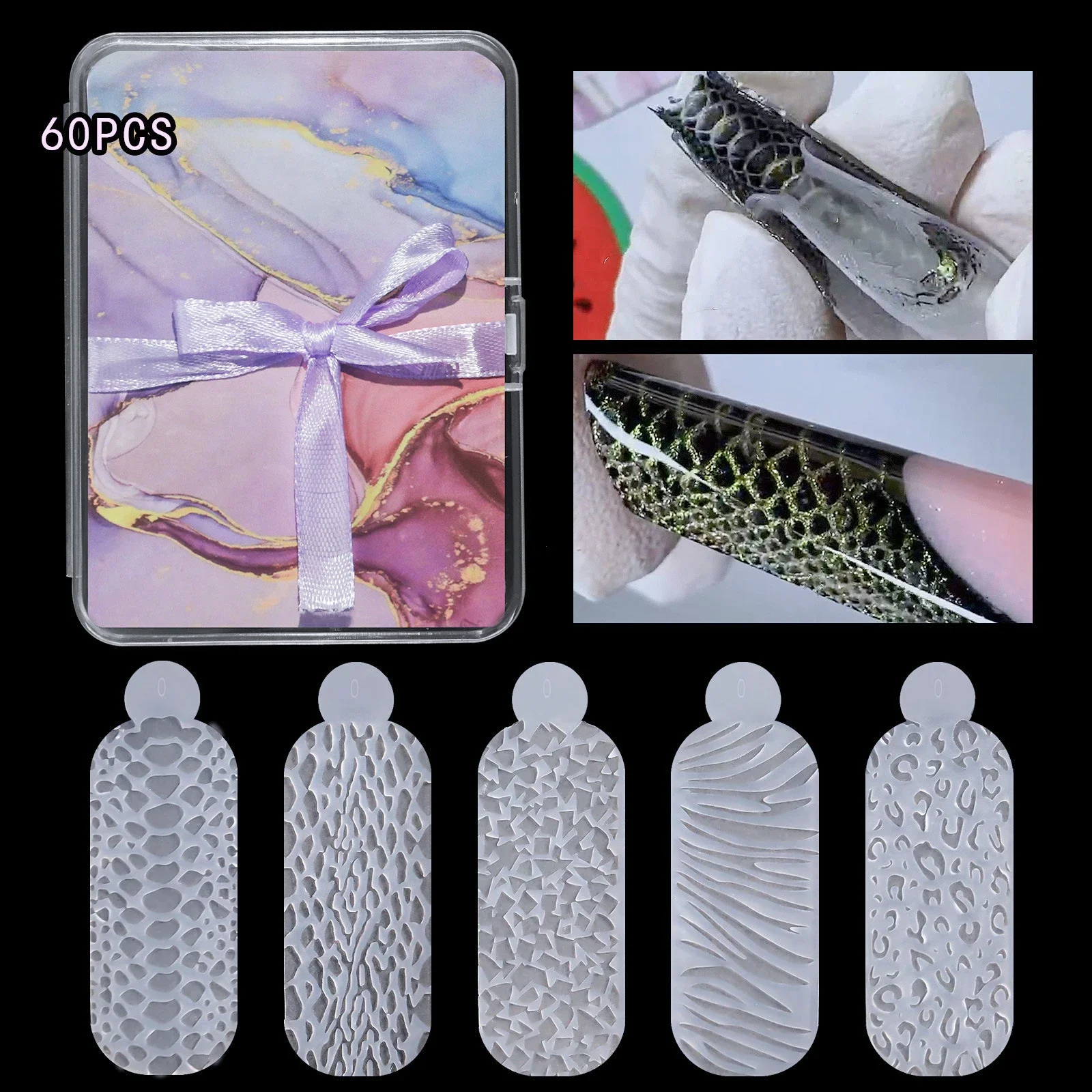 60pcs Dual Form French Forms Silicone Pad Quickly French Line Guides Nail Mold Duet System for Poly Nail Gel Reusable Type