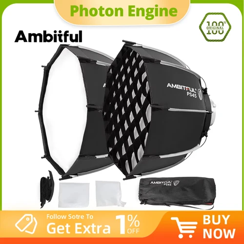 AMBITFUL PS45 SE 45cm mini Softbox octagonal de montaje Bowens de liberación rápida + rejilla de panal SoftBox exterior para Flash LED SL60II