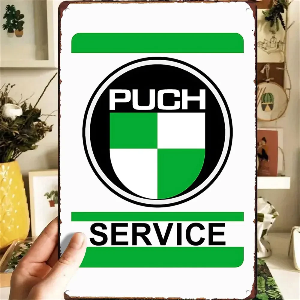 Vintage Aluminium Green White Check Moto Service Tin Sign, Circular Shield Emblem Wall Decor for Garage & Bike Shop Home
