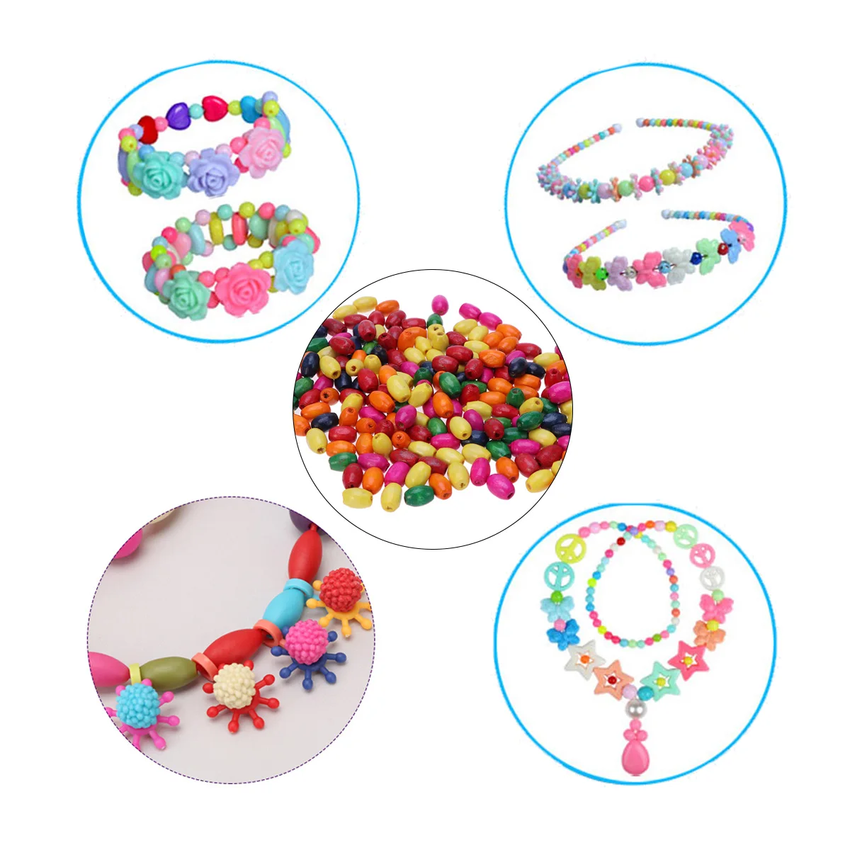 

200 Pcs Wooden Beads Mixed Colors Craft Jewelry Party Decoration DIY Materials Door Curtain Accessories