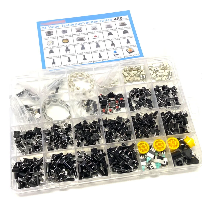 460PCS Tactile Push Button Touch Switch Remote Keys Button Micro Switch  DIP keypad Self-locking  Mixed set with box