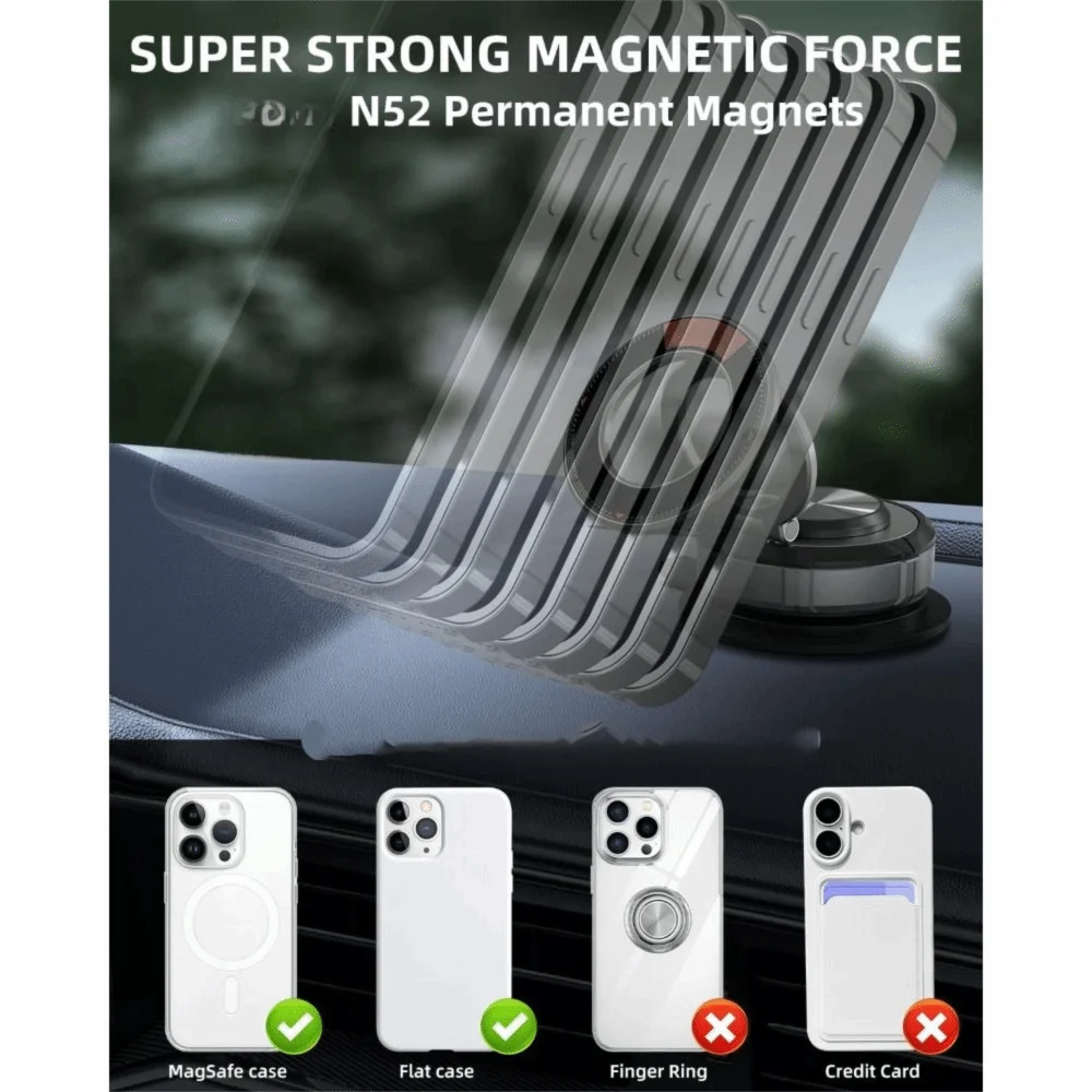 360 °   조정 가능한 자기 자동차 전화 홀더 접이식 회전 Magsafe 자동차 마운트 다기능 진공 흡입 브래킷