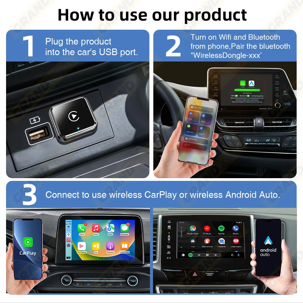 4-in-1 Dongle Kabelloser Carplay-Adapter USB Plug & Play WiFi Bluetooth für iPhone Carplay Airplay Android Auto Mirrorlink Verbindung – Detail 15