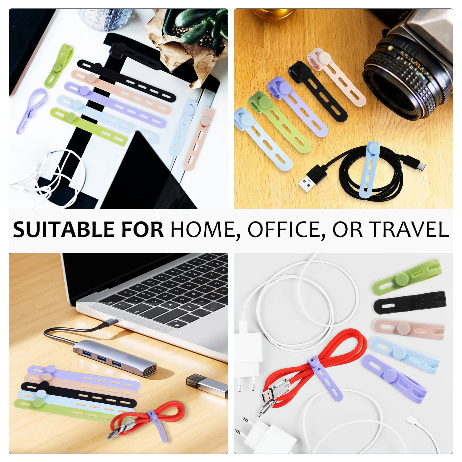 

10Pcs Silicone Cord Ties Adjustable Reusable Cable Organizer Strap Cable Management for Home Office Cord Organizer