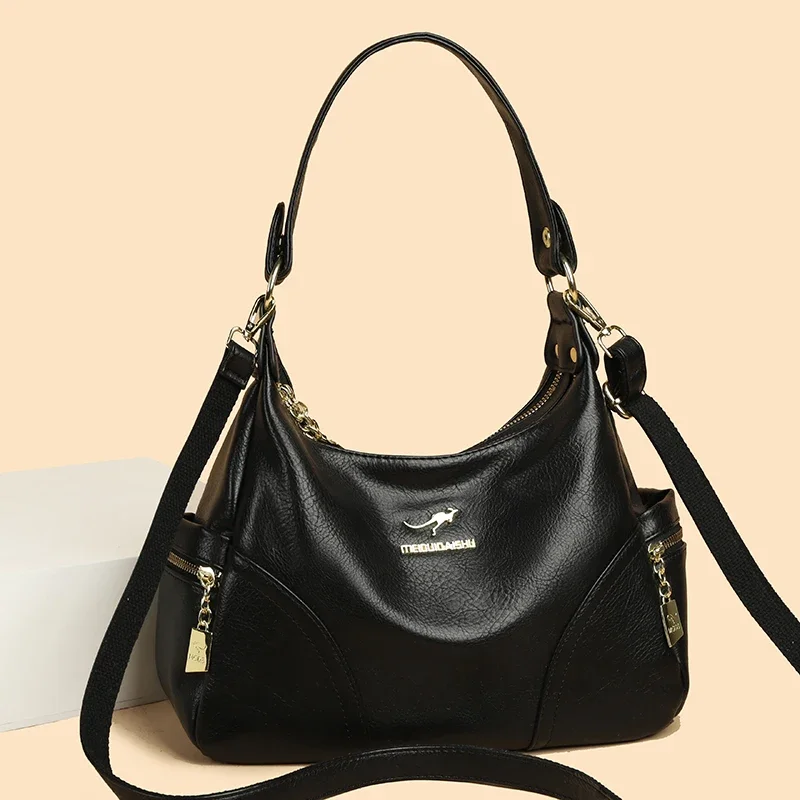 2024 New Women Luxury Leather Handbags Large Capacity Casual Tote Bags Wysokiej jakości kobiece miękkie skórzane torby na ramię Female Sac