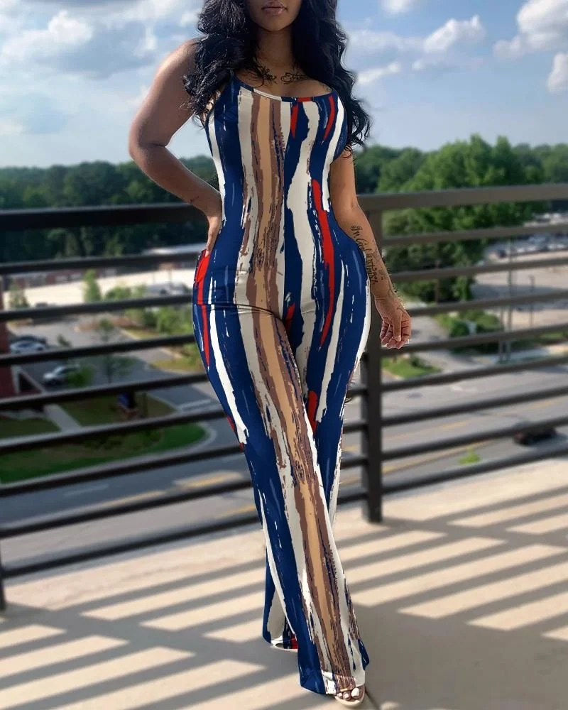 Faionable – combinaison imprimée coupe cintrée pour femmes, bretelles, taille haute, pantalon Long, rue, Collection d'été, tissu Polyester