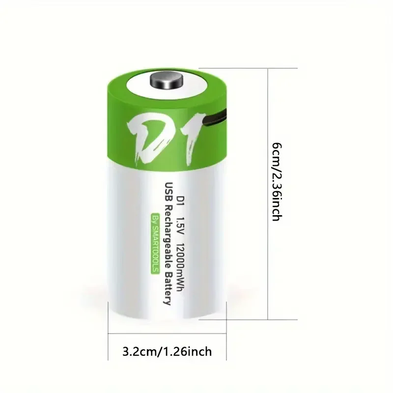 Batería de litio recargable LR20 de 1,5 V tamaño D 12000 mWh con cable de carga tipo C, para linterna, estufas de gas y calentadores de agua