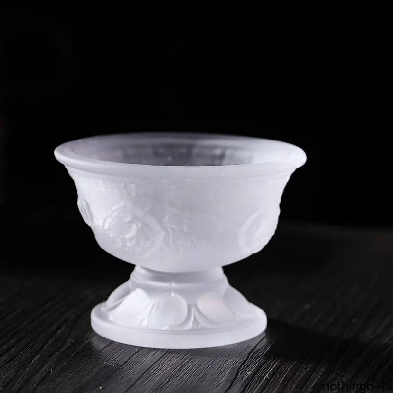 

Glass High Footed Eight Auspicious Offering Holy Water Cups Water Supply Bowl