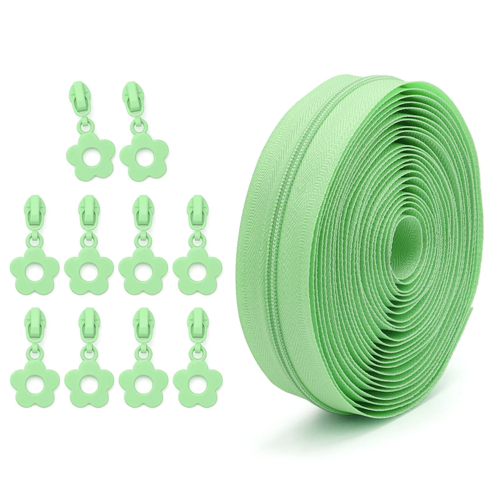 #3 Nylon Zipper 4.5 Meters and 10 Small Flower Zipper Pulls Suitable for DIY on Suitcases Bags and Pencil Cases