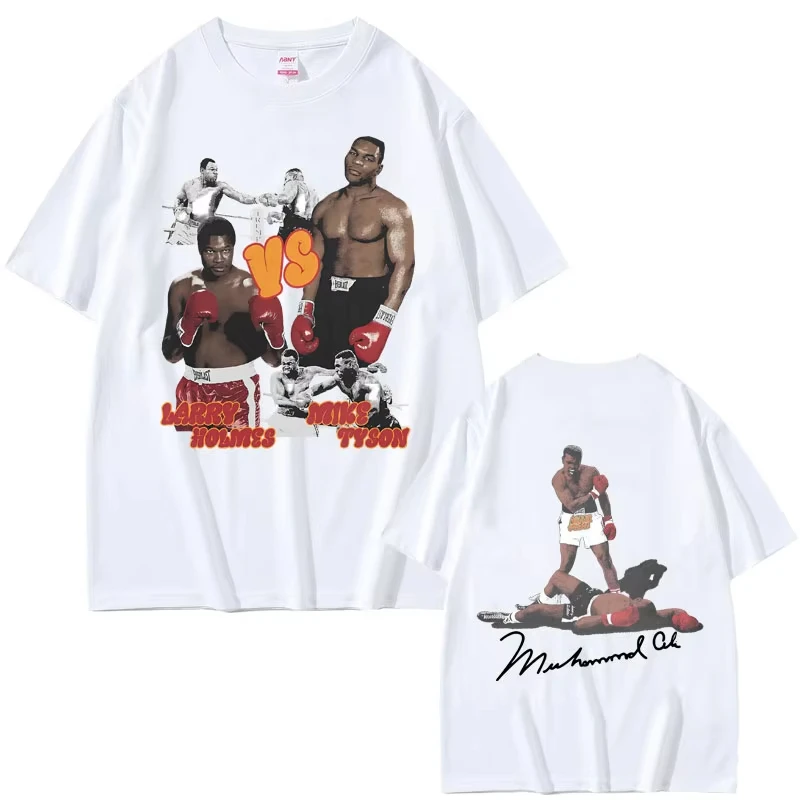الرجال والنساء القطن عادية المتضخم المألوف ريترو الملاكمة تي شيرت الشارع ارتداء مايك تايسون على الوجهين تي شيرت مطبوع