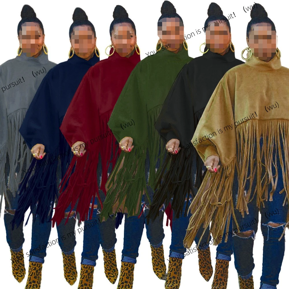 

ZOCI-Fashion однотонный топ с длинными рукавами и бахромой, свободный тренд, средний и длинный повседневный универсальный топ