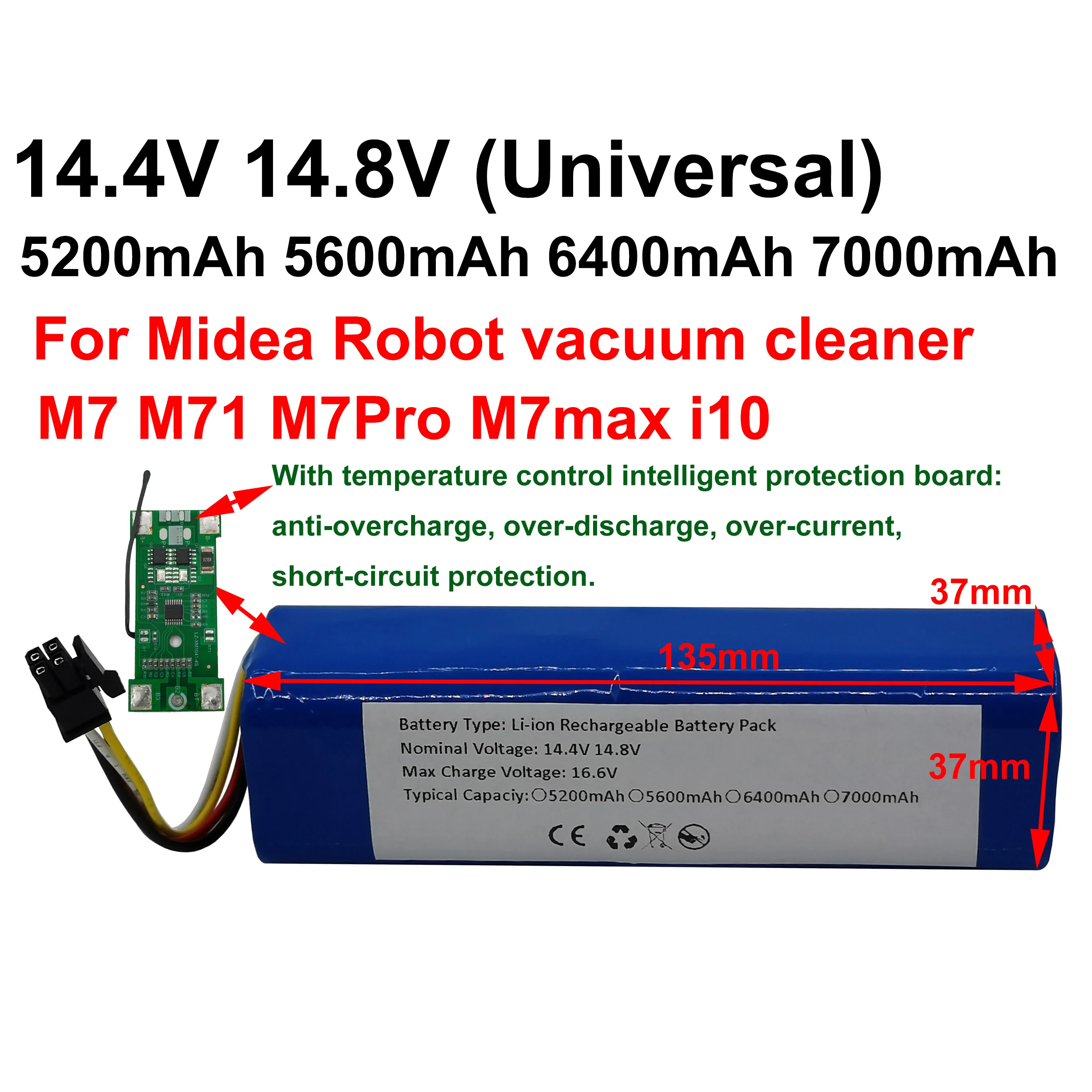 14.4V 14.8V 7000mAh 6400mAh 5600mAh 5200mAh Li-Ion Rechargeable Battery Pack For Midea Robot Vacuum Cleaner M71 M7Pro M7max I10