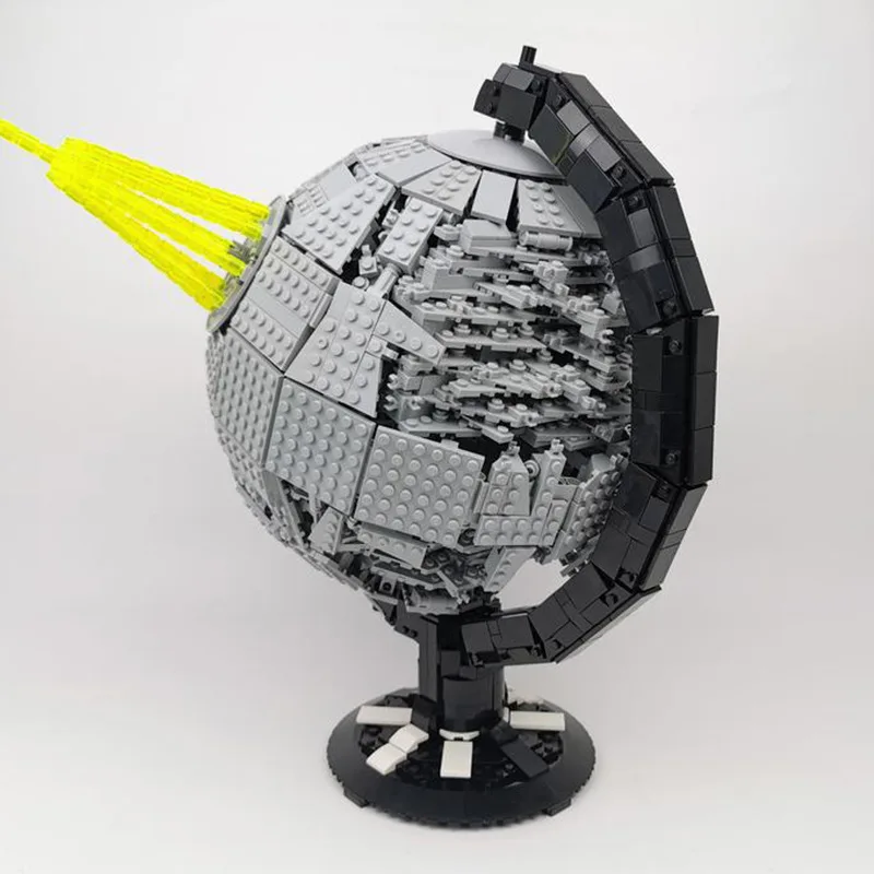 Sci-Fi Spherical Space Fortress Globe MOC Blocks, Rotatable Battle Station Model, DIY Bricks for Collection & Display