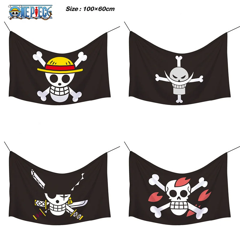 Anime One Piece Piraten-Schädel-Flagge Heim-Schlafzimmer-Wanddekoration Banner Gemälde Luffy Strohhut-Piraten-Flagge Spielzeug Kindergeschenk