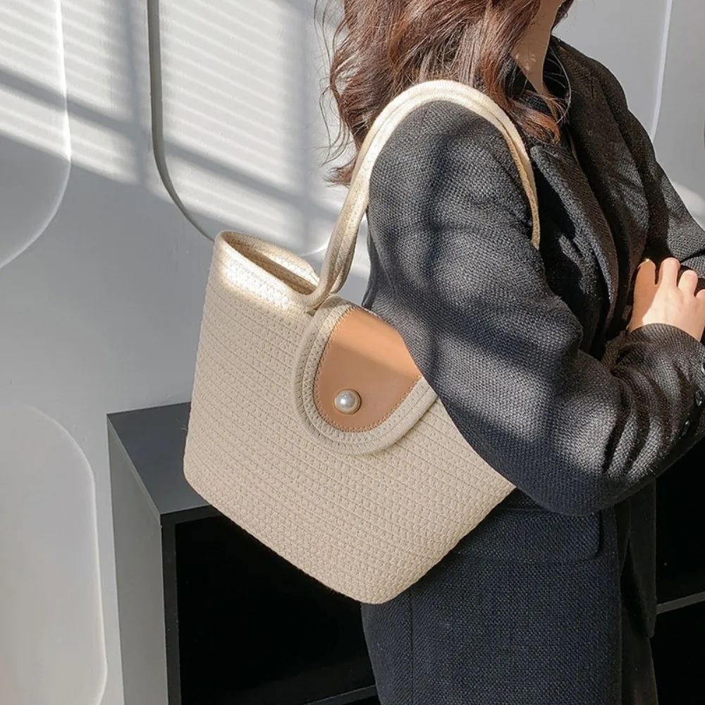 

Fashion Braided Shoulder Bag Pearl Large Capacity Handbag Multifunction Casual Tote Bag Women
