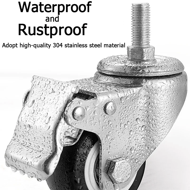 1/4pcs304 Stainless Steel Rod Universal Swivel Casters, 2.5/3/4/5 Inch Silent Load-Bearing Push Cart Wheels, Furniture Casters