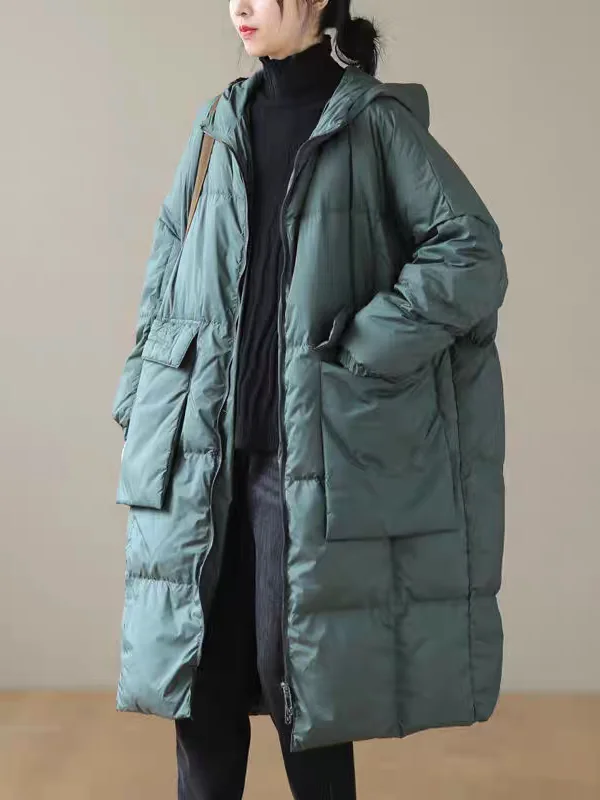 

Warm Long Cotton Jacket Loose Fit Hooded Overcoated Artistic Women's Winter Coat Thickened Retro Style Commute Fashion
