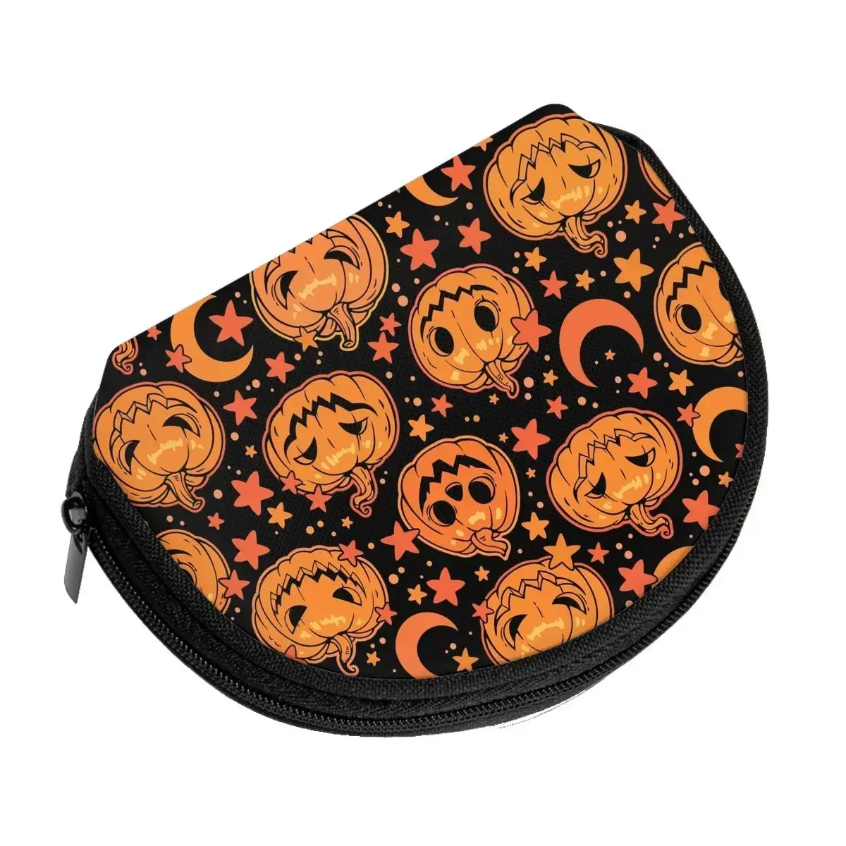 Orange Halloween Pumpkins and Moon 3D Printing Coin Purse para senhoras, Silver Bag, Travel Credit Card ID Gift