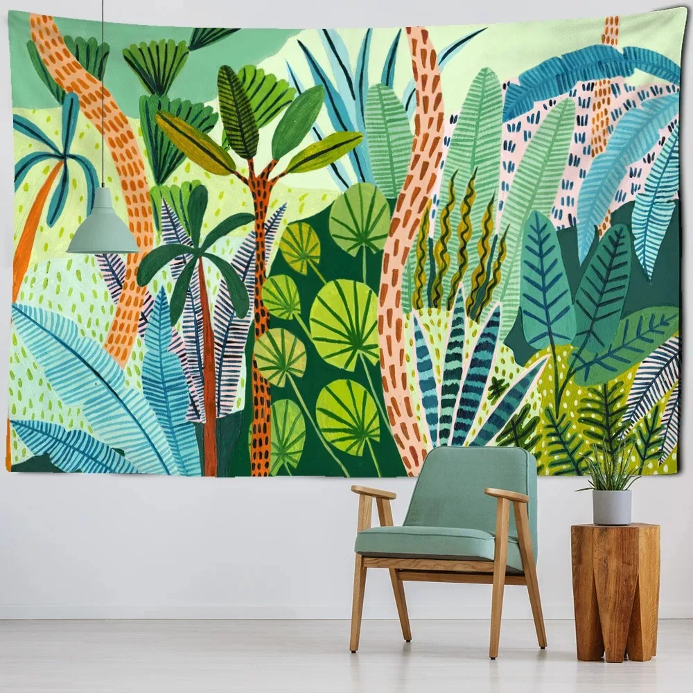 Oil Painting Tropical Plant Tapestry Wall Hanging Living Room Bedroom Headboard Wall Hanging Art Leaves Home Decor Tapestry