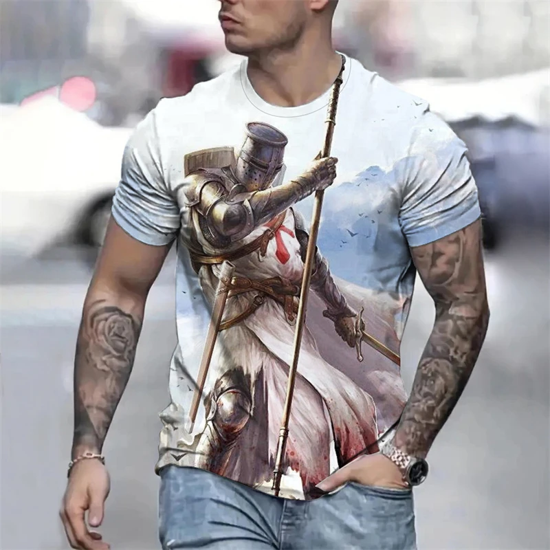 Summer Retro T-shirt Knights Templar 3D Print Men's T-shirts Casual Streetwear Couple Tees Short Sleeve Top Graphic T Shirts Men view 4