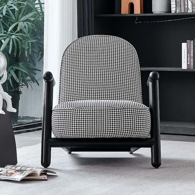 

Thousand bird grid single chair Nordic light luxury balcony leisure chair Solid wood designer recliner