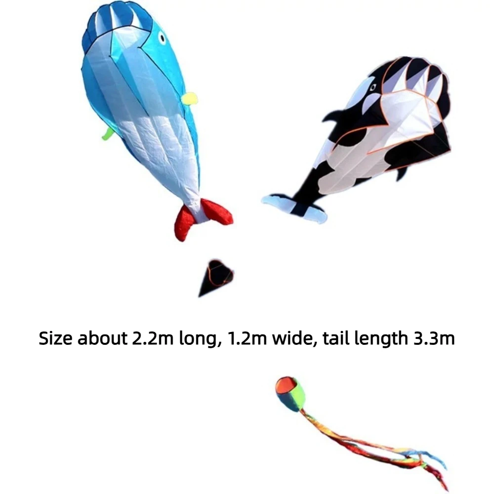 New 2.2m Large Whale/Dolphin Kite Good Flying Long Tail Soft Kite Single Line 100 Meter Kite Line Plastic Flying Toy Kid & Adult