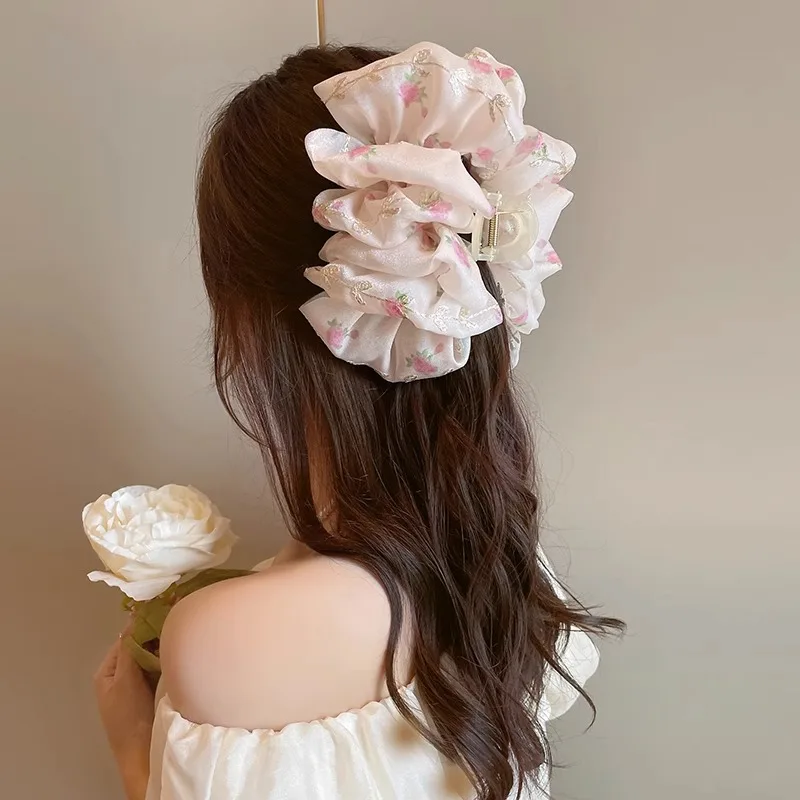 

Hair Clips Bow For Girl Women Korean Hair Claw Elegant Large Headdress Barrette Silk Vintage Spring Popular Princess Hairpin