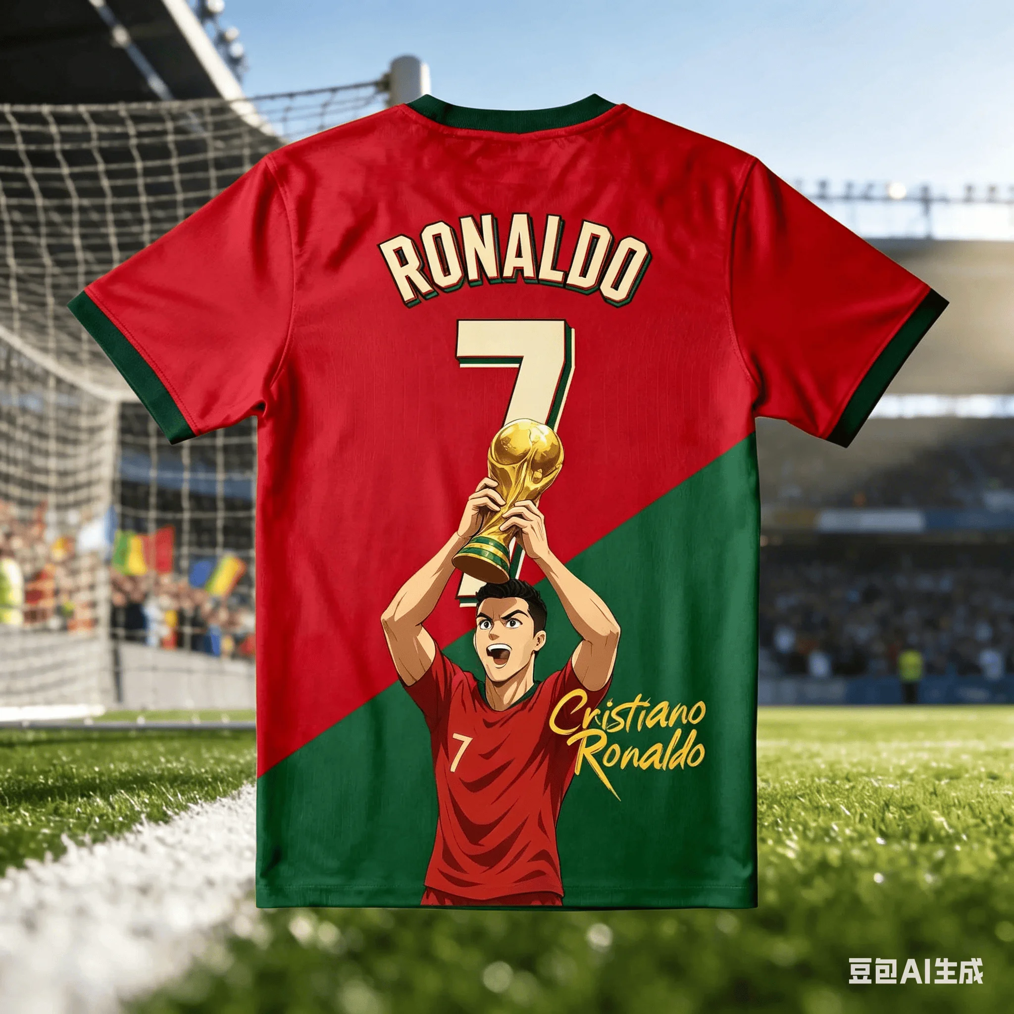 Crown Ronaldo! Ronaldo No. 7 Championship Adult and Children's Parent-Child 3D Printed Short Sleeve Support Sports Casual