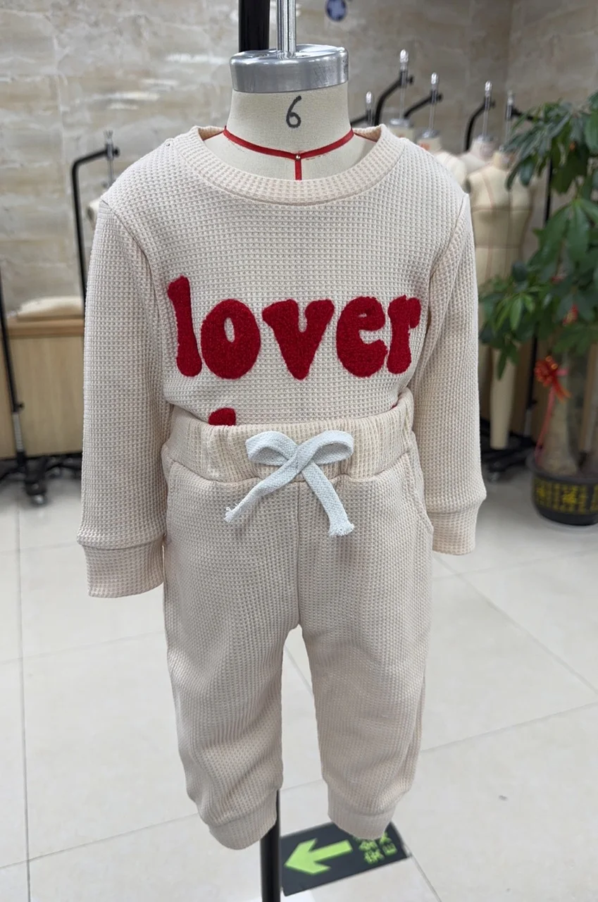 

Baby Boy Spring Letter Embroidery Long Sleeve Romper Solid Long Pants Newborn Clothes 2Pcs Valentine's Day Outfit