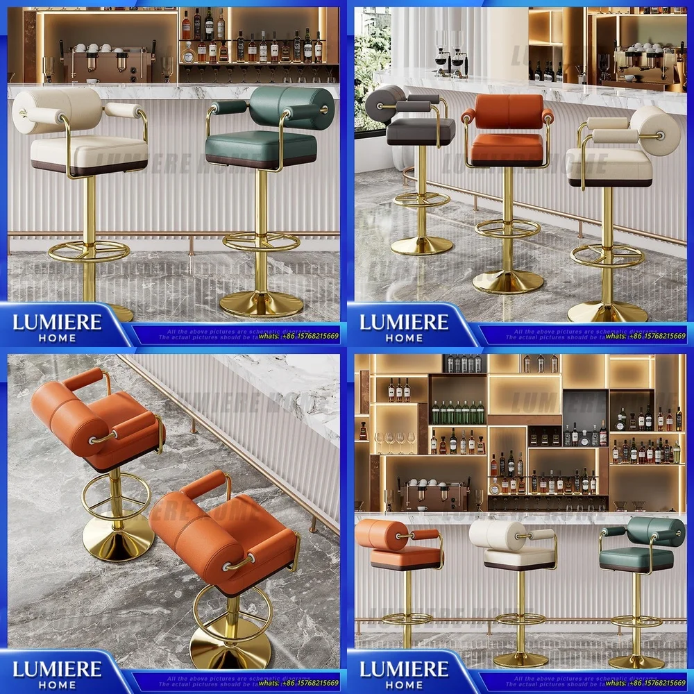 

Modern Minimalist Luxury Bar Stool with Adjustable Height Rotation and Ergonomic Backrest for Home Bar Hotel Cafe Bistro Pub
