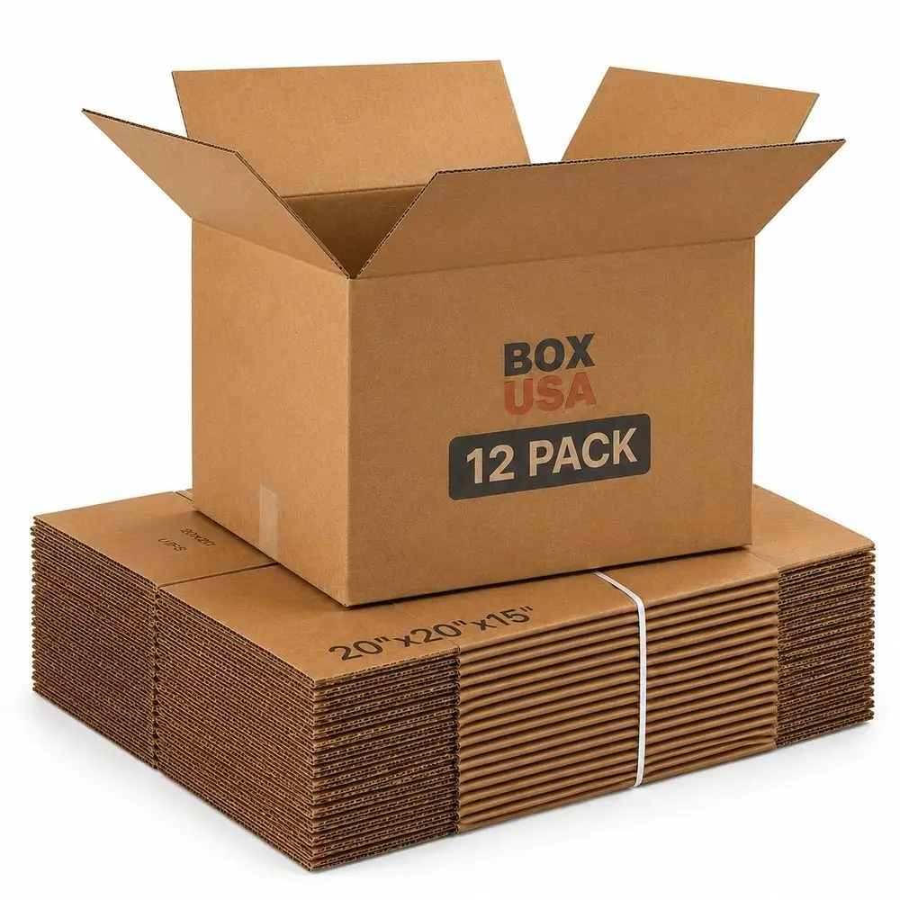 

20 x 20 x 15 Large Corrugated Cardboard Boxes - 12-Pack for Shipping, Packing, and Storage