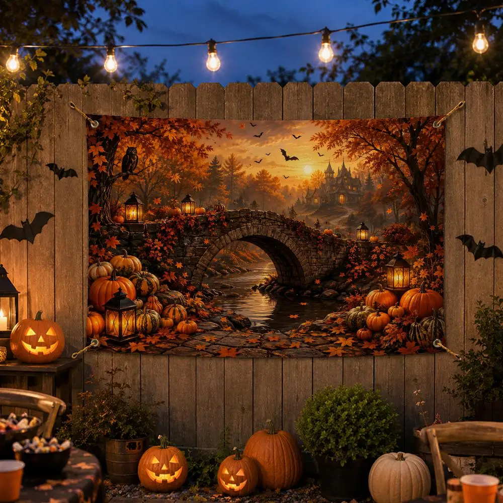 Autumn Pumpkin Country Flags Spooky Halloween Wall Hanging Banner Washable Fade‑Resistant Indoor Outdoor Party Decor