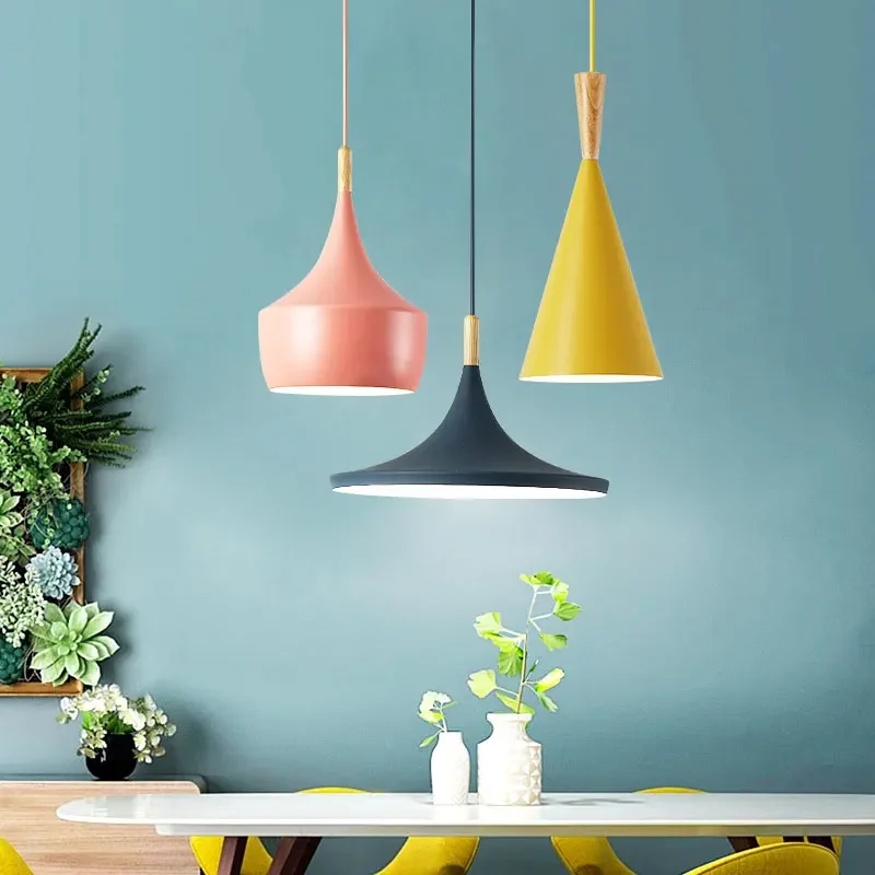 1or 3 Lights Nordic Dining Room Pendant Lights Pink Green Blue Yellow E27 LED Hanging Lights Living Room Kitchen Bedroom Decor