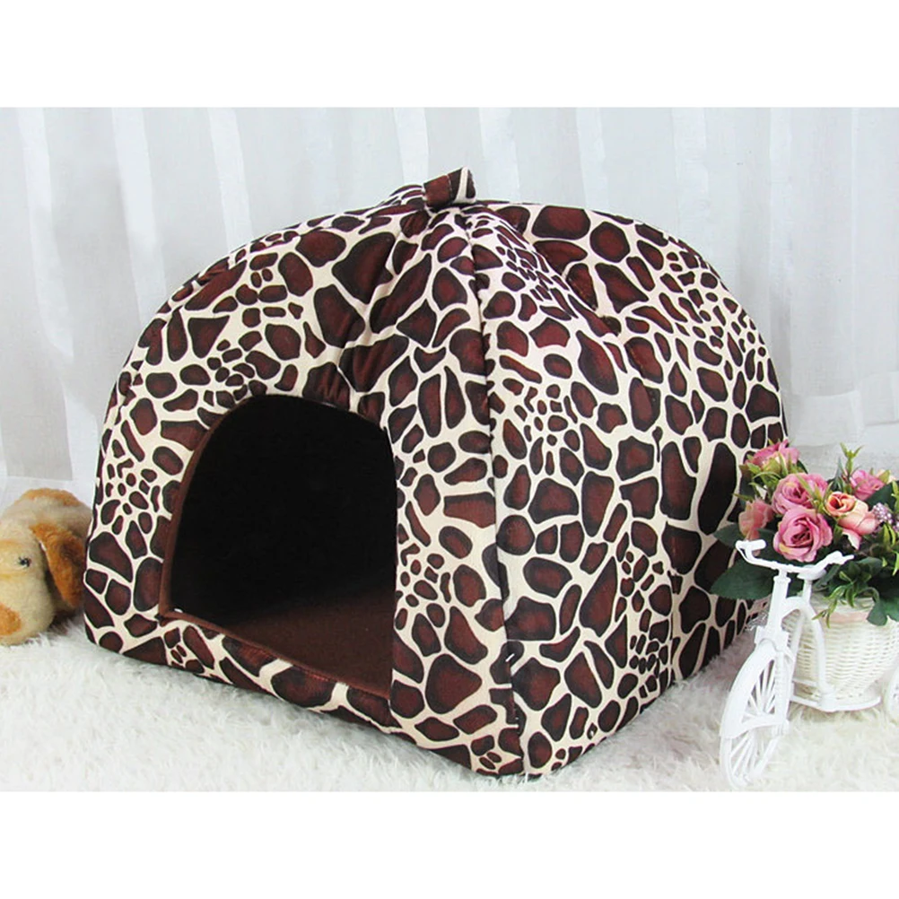 

Cozy Soft Material Pet Bed House Warm Dog Cat Tent Leopard Shape Durable AntiSlide Bottom Pet Sleeping Place