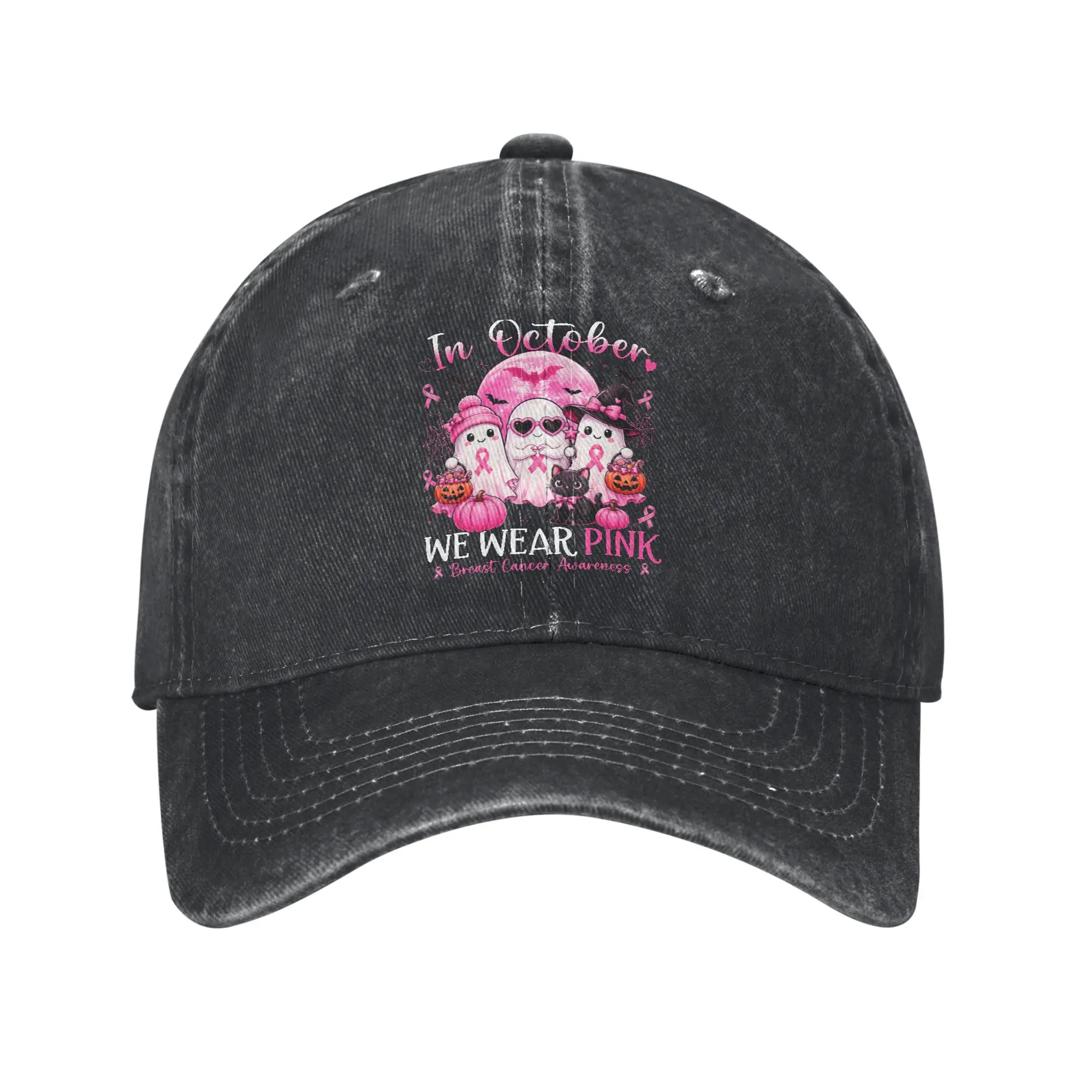 in October We Wear Pink Ghost Breast Cancer Casual Baseball Cap Summer  Trucker Hat Adjustable Outdoor Gym Snapback Cap