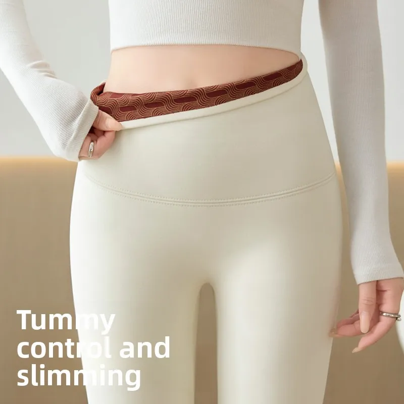 

Женские брюки для йоги из шерсти и шелка из овчины, длинные брюки с высокой талией, белые брюки на подкладке, базовый слой, осень-зима