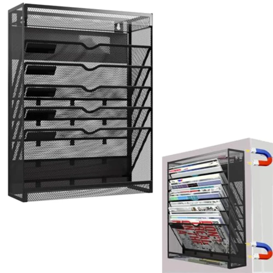 

7-Tier Magnetic File Holder No Drilling Wall File Organizer Hanging File Organizer Vertical Holder Rack for File Cabinets White