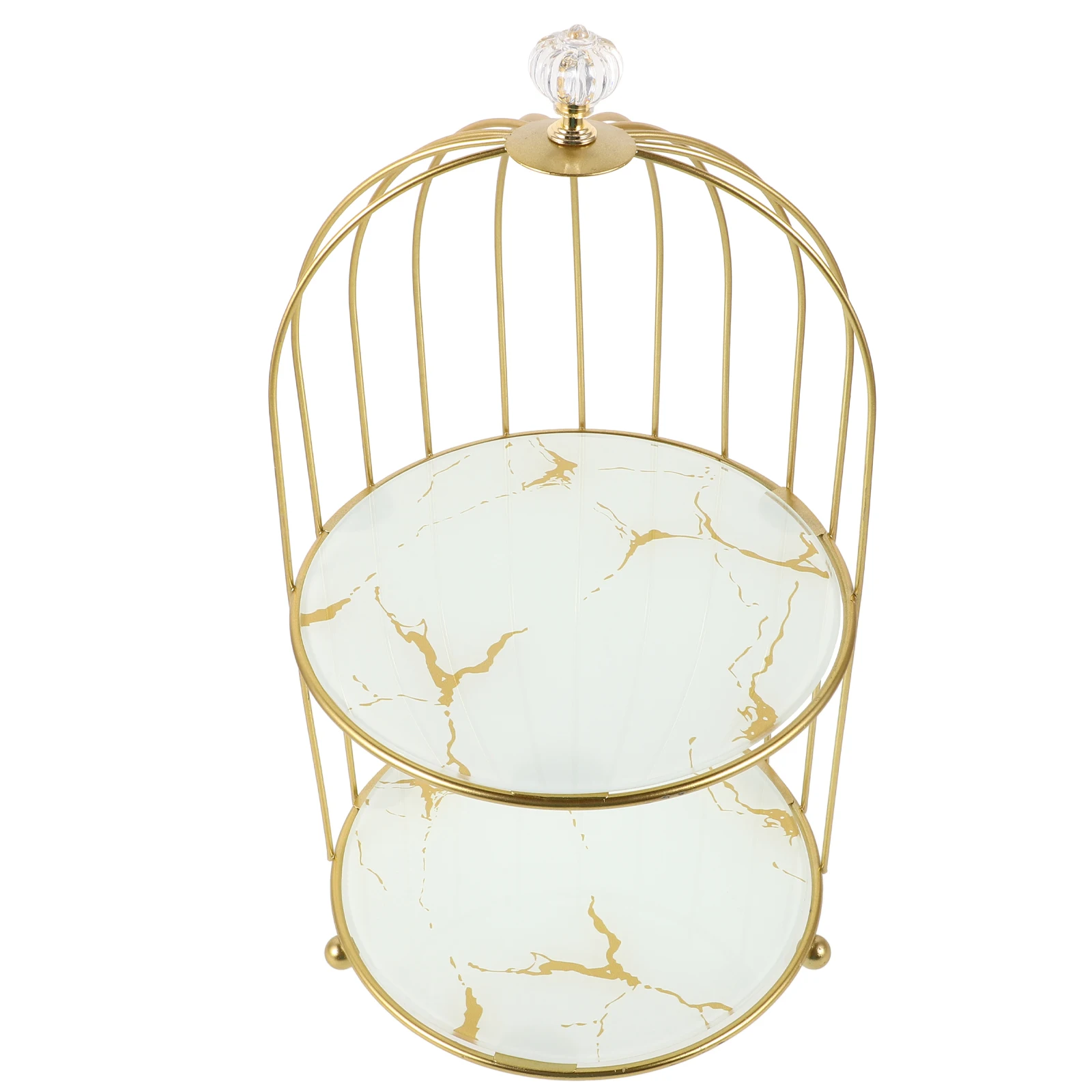 

Elegant Gold Metal Birdcage Cake Stand White Patterned Pastry Display for Afternoon Tea Weddings Perfume Storage Shelf Tray