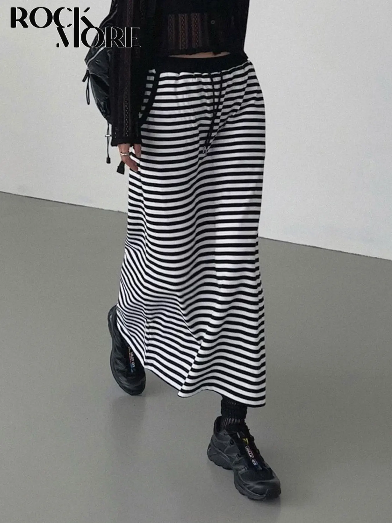 

Rockmore Vintage Korean Loose Striped Long Skirts Y2K Aesthetics High Waist Ankle-Length Skirts Casual Holiday All-match Clothes