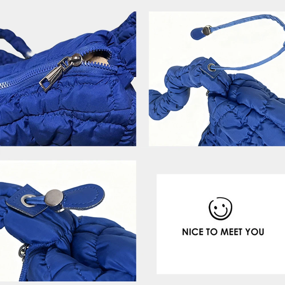 موضة البلايد الأفاق حمل المرأة حقيبة النايلون مبطن حقيبة كتف سعة كبيرة مبطن حقيبة كروسبودي Ruched سحابة المتسوق المحافظ #6