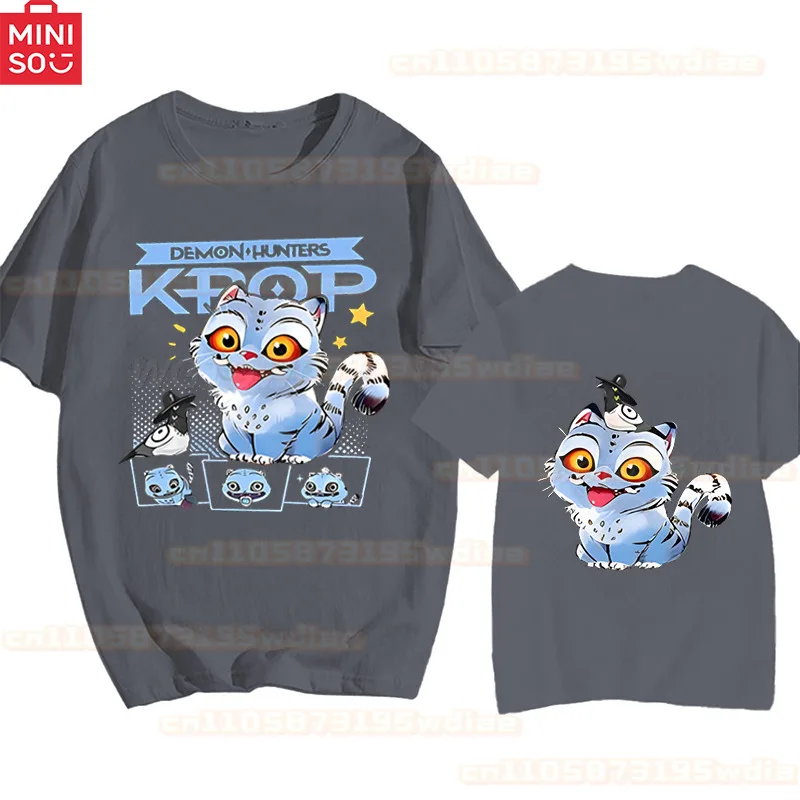 

MINISO New Movie kpop Demon Hunters Costume 3D Printed Girls Mira Rumi Zoey KPop 2025 woman short sleeves Summer top